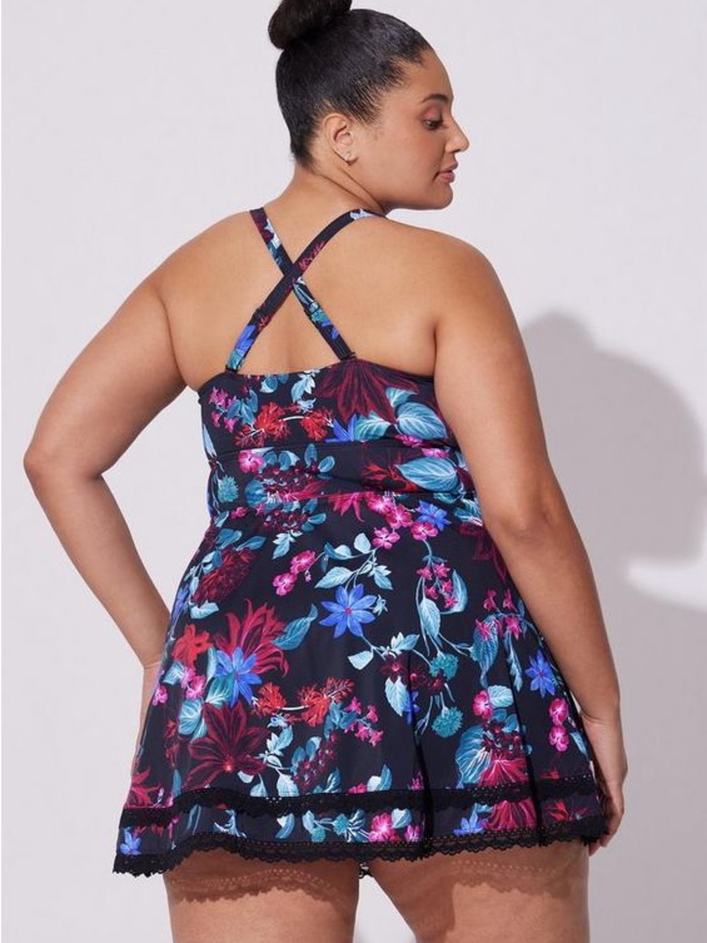 torrid Black Floral Halter Swim Dress with Pink & Teal Accents - Picture 4 of 7